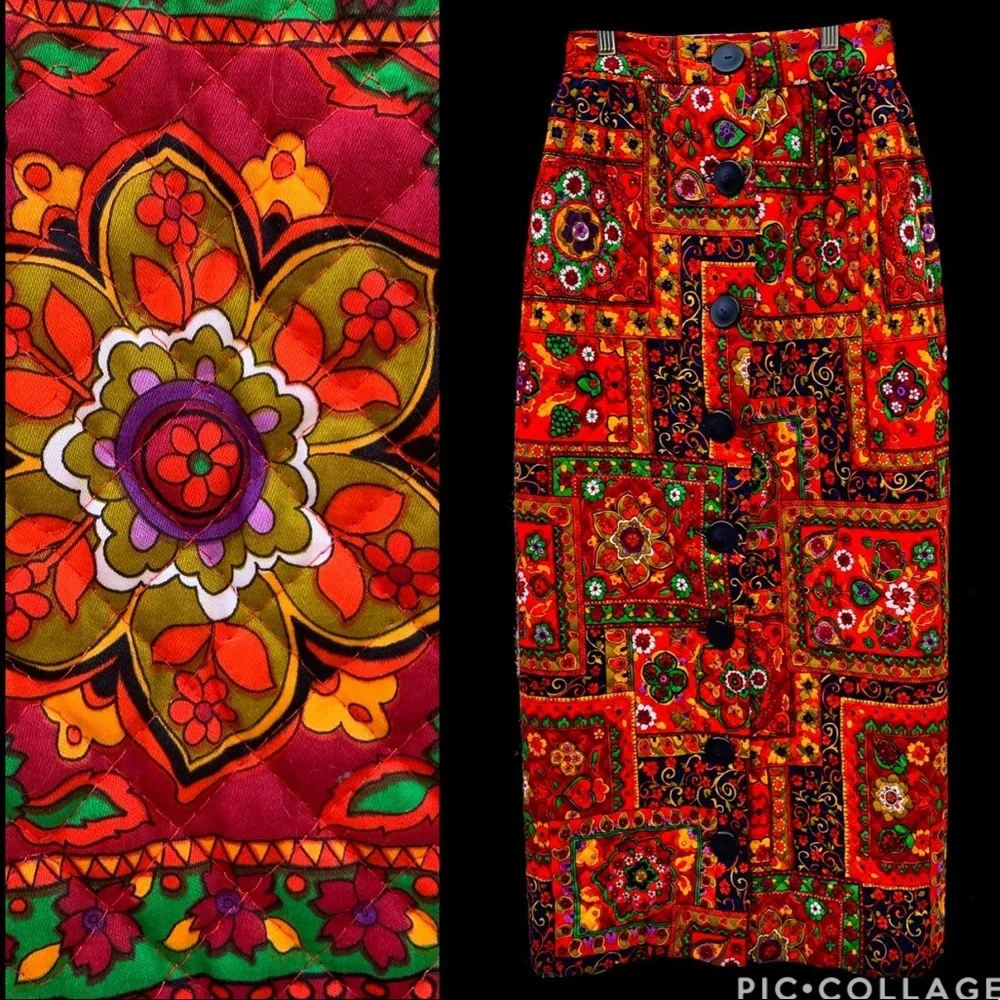 Vintage Skirt Hippy Mod 70s Homemade Skirt Quilted Maxi Medallion - Picture 2 of 15